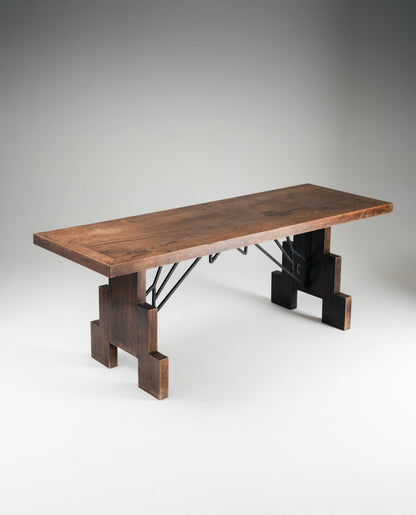 TABLE EN CHÊNE ET FERRONERIE, 1940s