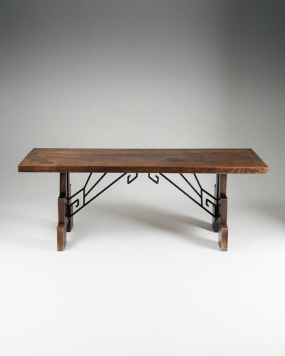 TABLE EN CHÊNE ET FERRONERIE, 1940s