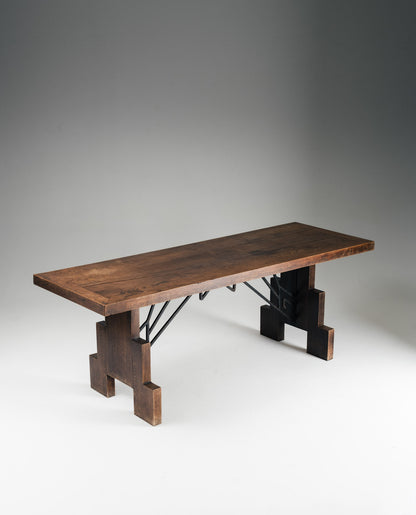 TABLE EN CHÊNE ET FERRONERIE, 1940s