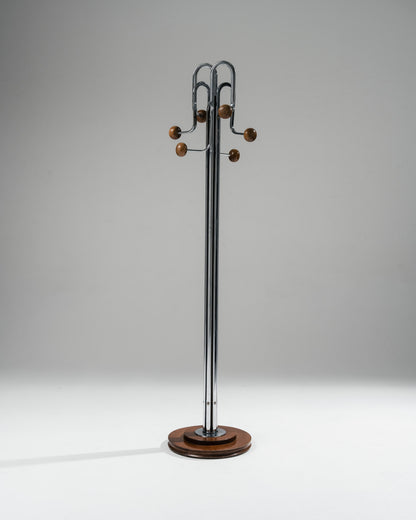 PORTE-MANTEAU SUR PIED CHROMÉ ET BOIS, 1970s