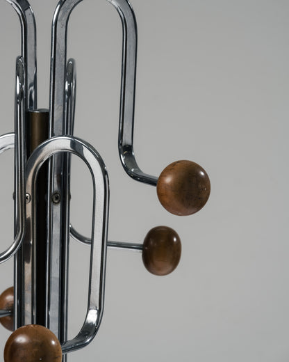 PORTE-MANTEAU SUR PIED CHROMÉ ET BOIS, 1970s