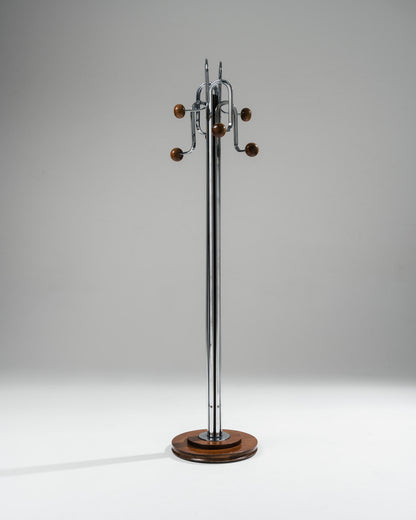 PORTE-MANTEAU SUR PIED CHROMÉ ET BOIS, 1970s