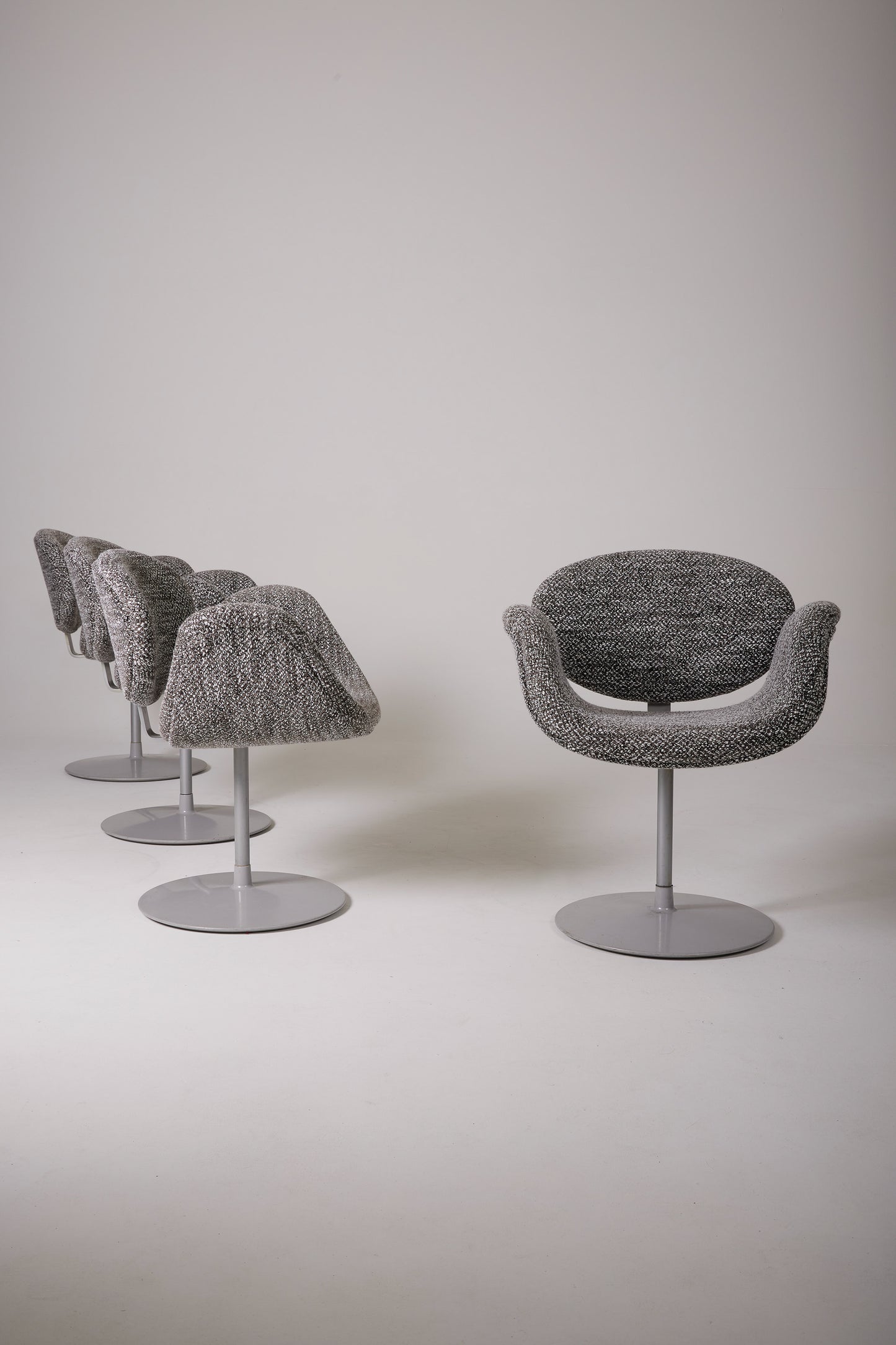 SET OF 4 TWEED "TULIPE" ARMCHAIRS PIERRE PAULIN, 1960s