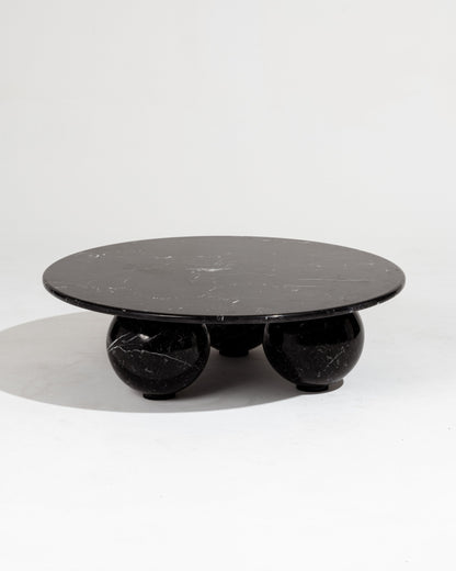 TABLE BASSE EN MARBRE NOIR PIEDS SPHÈRES
