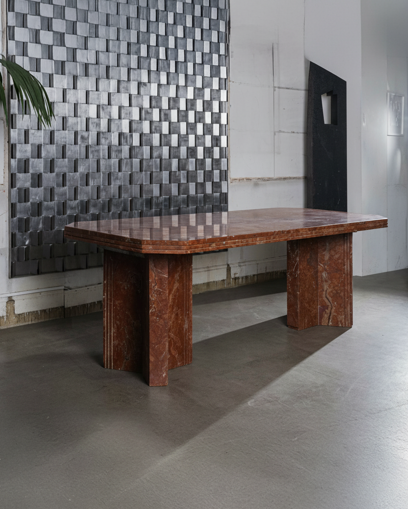 LARGE RED MARBLE TABLE, 1970s