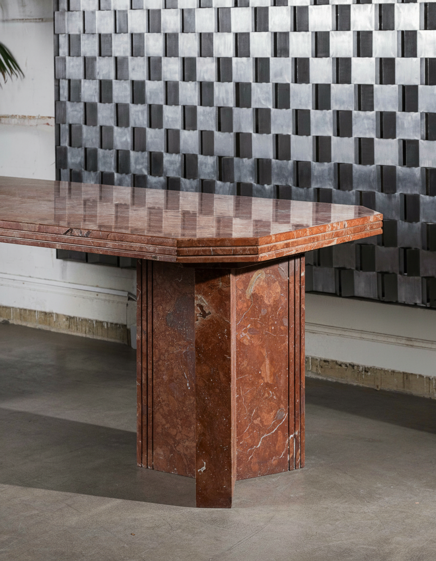LARGE RED MARBLE TABLE, 1970s