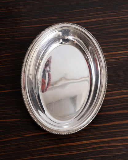 Small oval dish in silver metal, 1970s