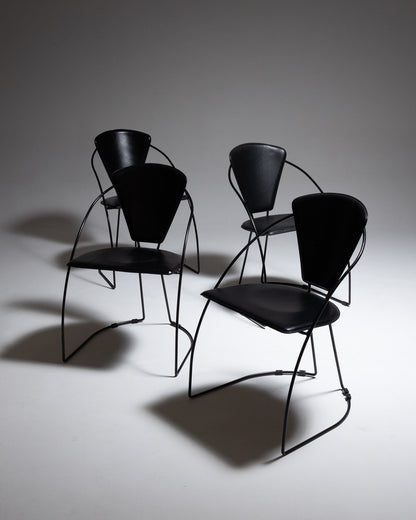 SET DE 4 CHAISES EN CUIR ET MÉTAL, LINDA, ARRBEN, 1960s