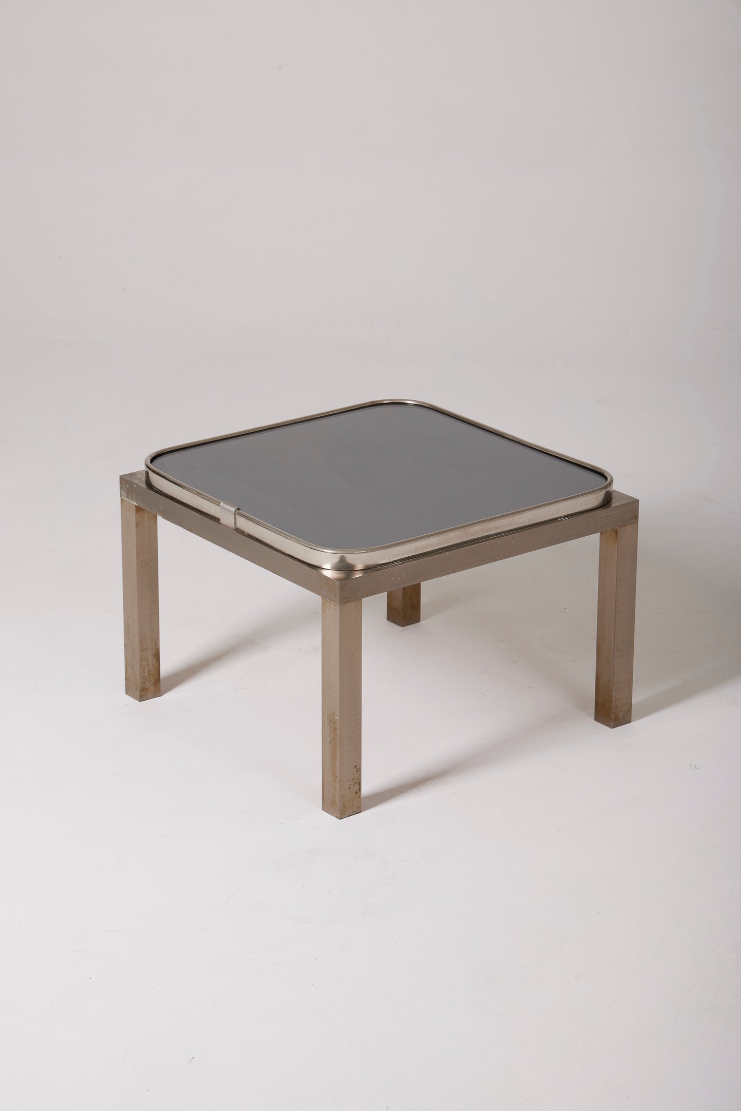 GLASS AND ALUMINUM SIDE TABLE