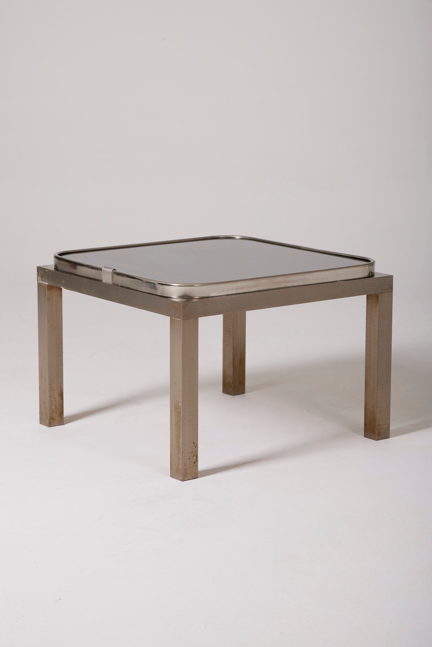 GLASS AND ALUMINUM SIDE TABLE