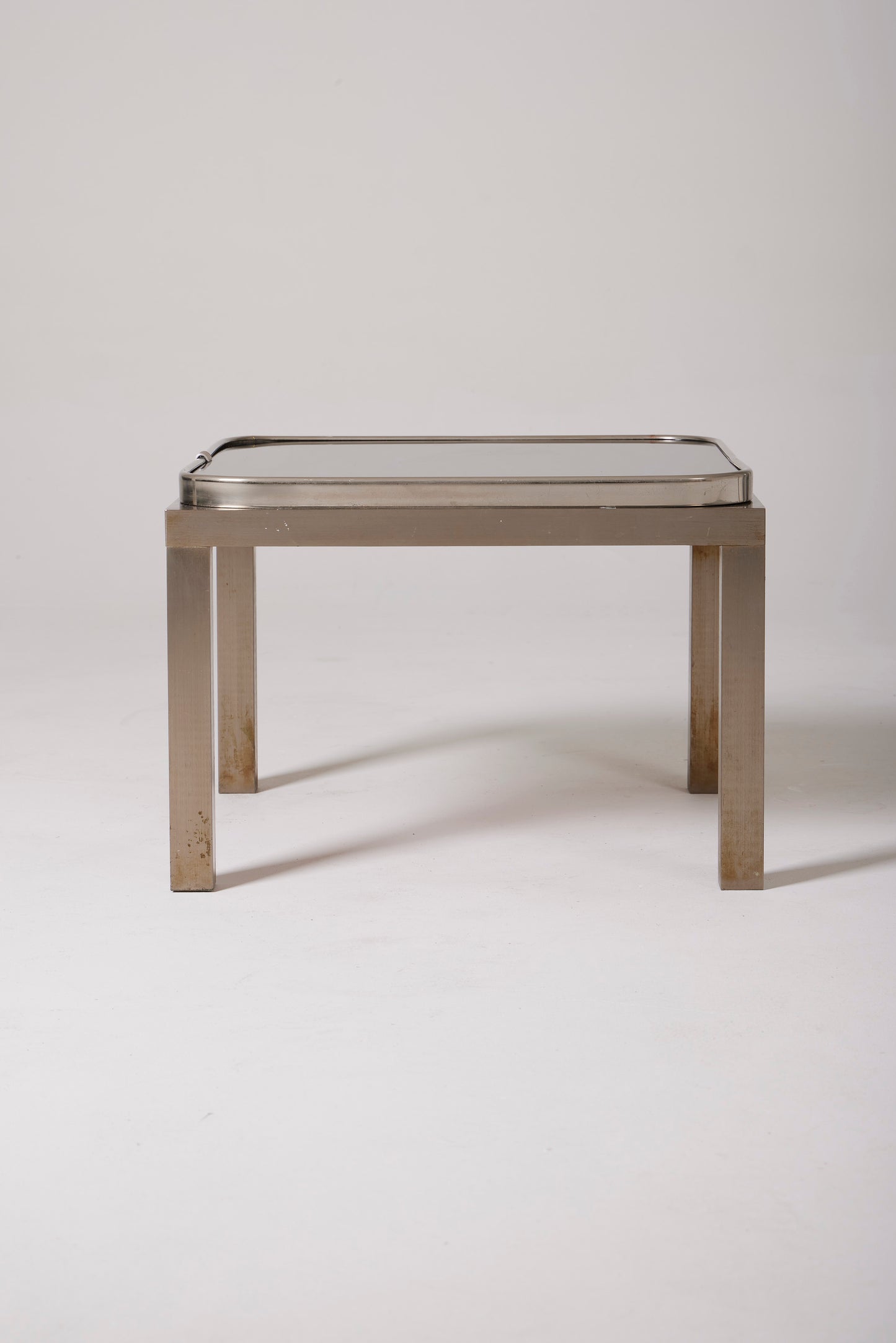 GLASS AND ALUMINUM SIDE TABLE