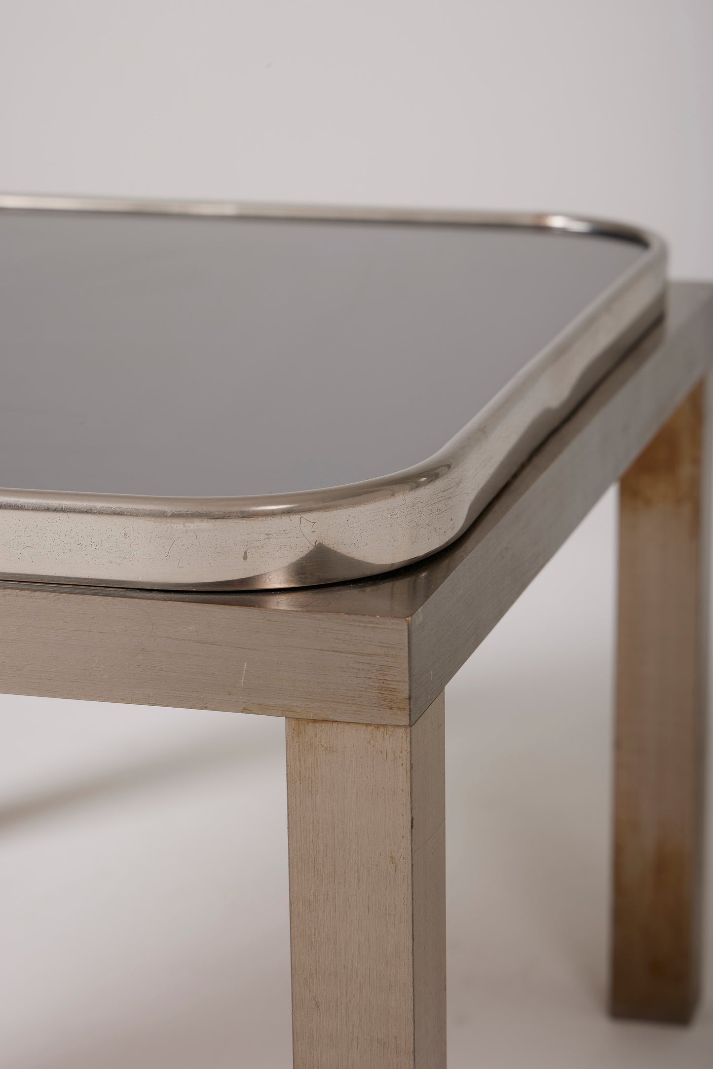 GLASS AND ALUMINUM SIDE TABLE