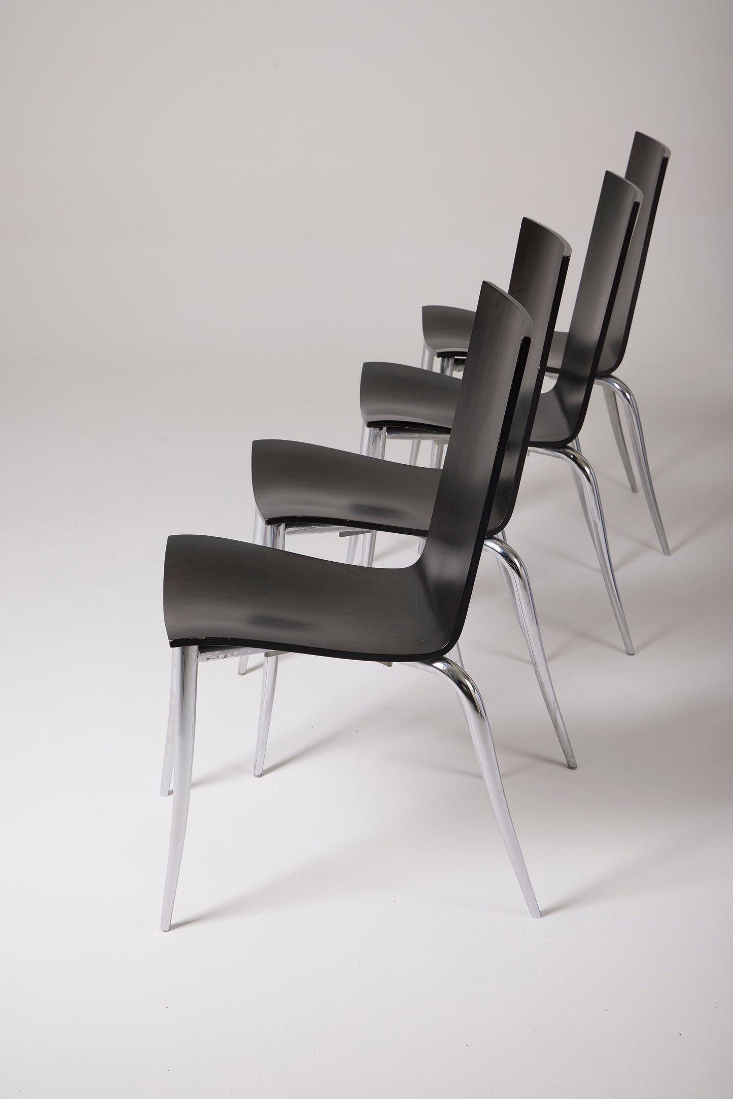 SET OF 4 BLACK CHAIRS "OLLY TANGO" PHILIPPE STARCK, 1980s