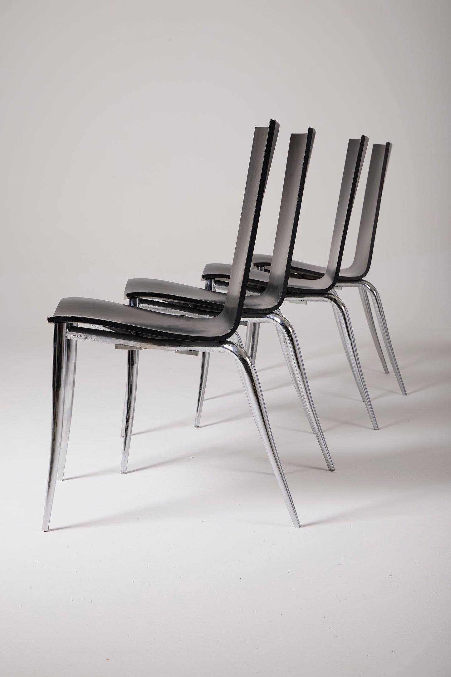 SET OF 4 BLACK CHAIRS "OLLY TANGO" PHILIPPE STARCK, 1980s