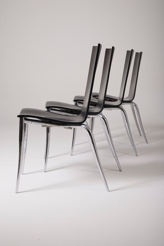 SET DE 4 CHAISES NOIR "OLLY TANGO" PHILIPPE STARCK, 1980s