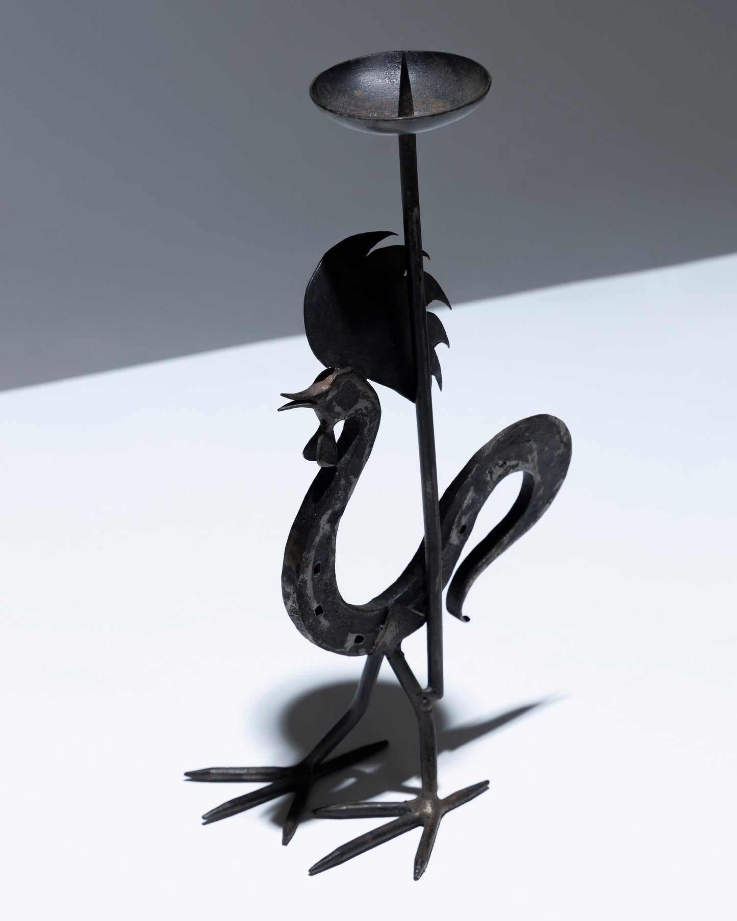 WROUGHT IRON ROOSTER CANDLE HOLDER, 1960s