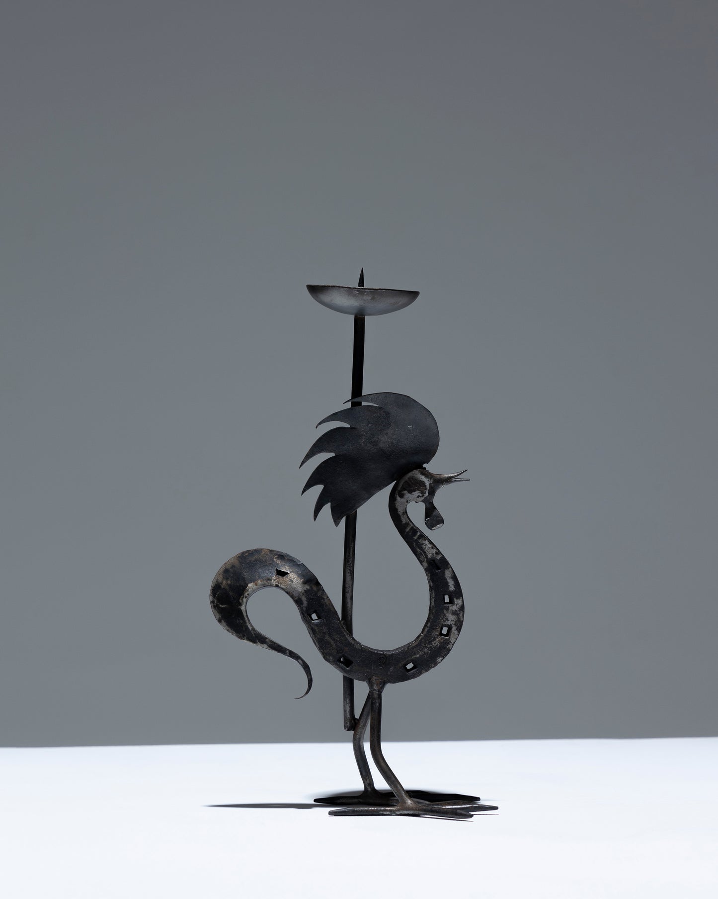 WROUGHT IRON ROOSTER CANDLE HOLDER, 1960s