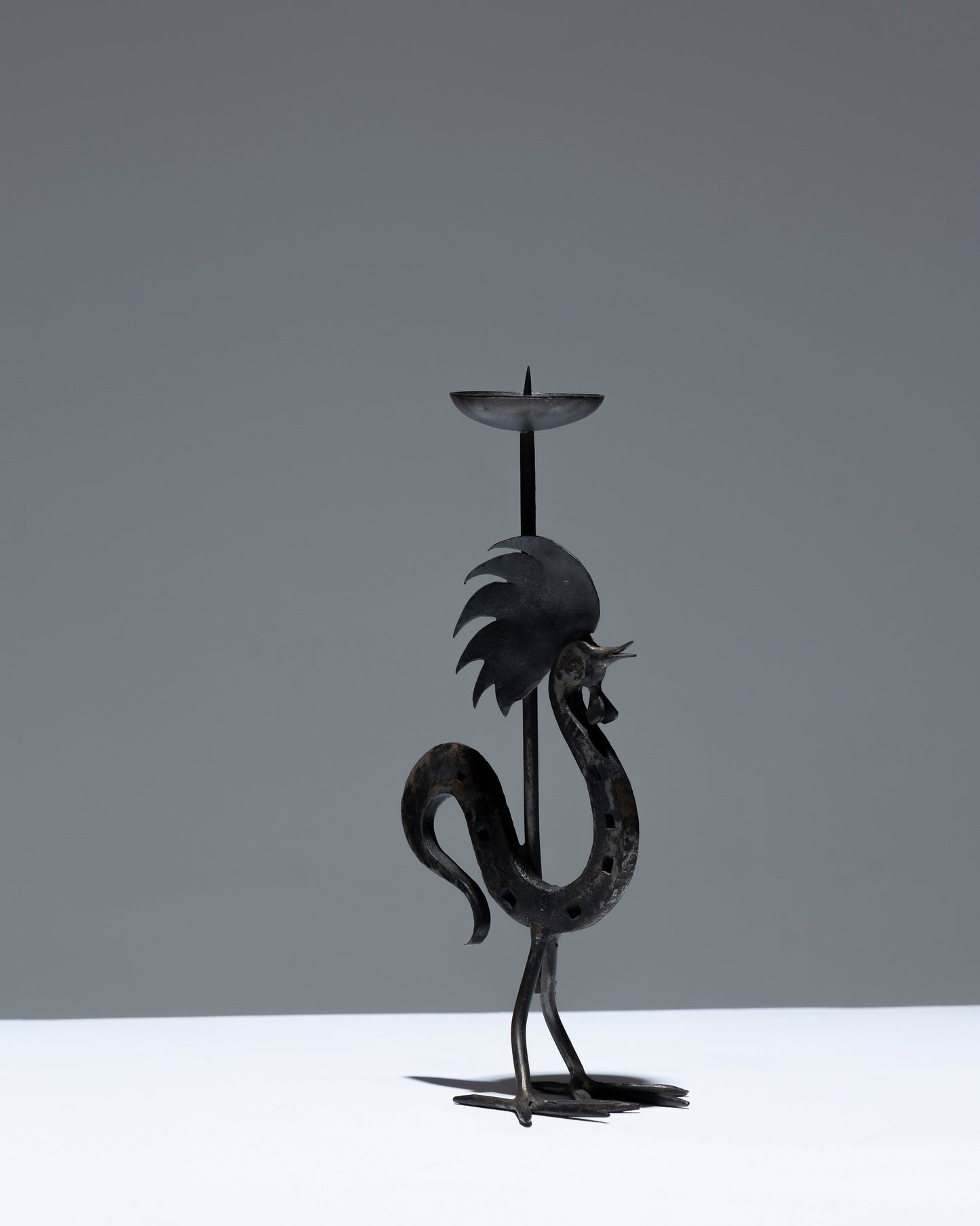 WROUGHT IRON ROOSTER CANDLE HOLDER, 1960s