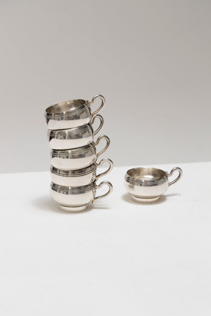 Set of 6 silver metal saltters