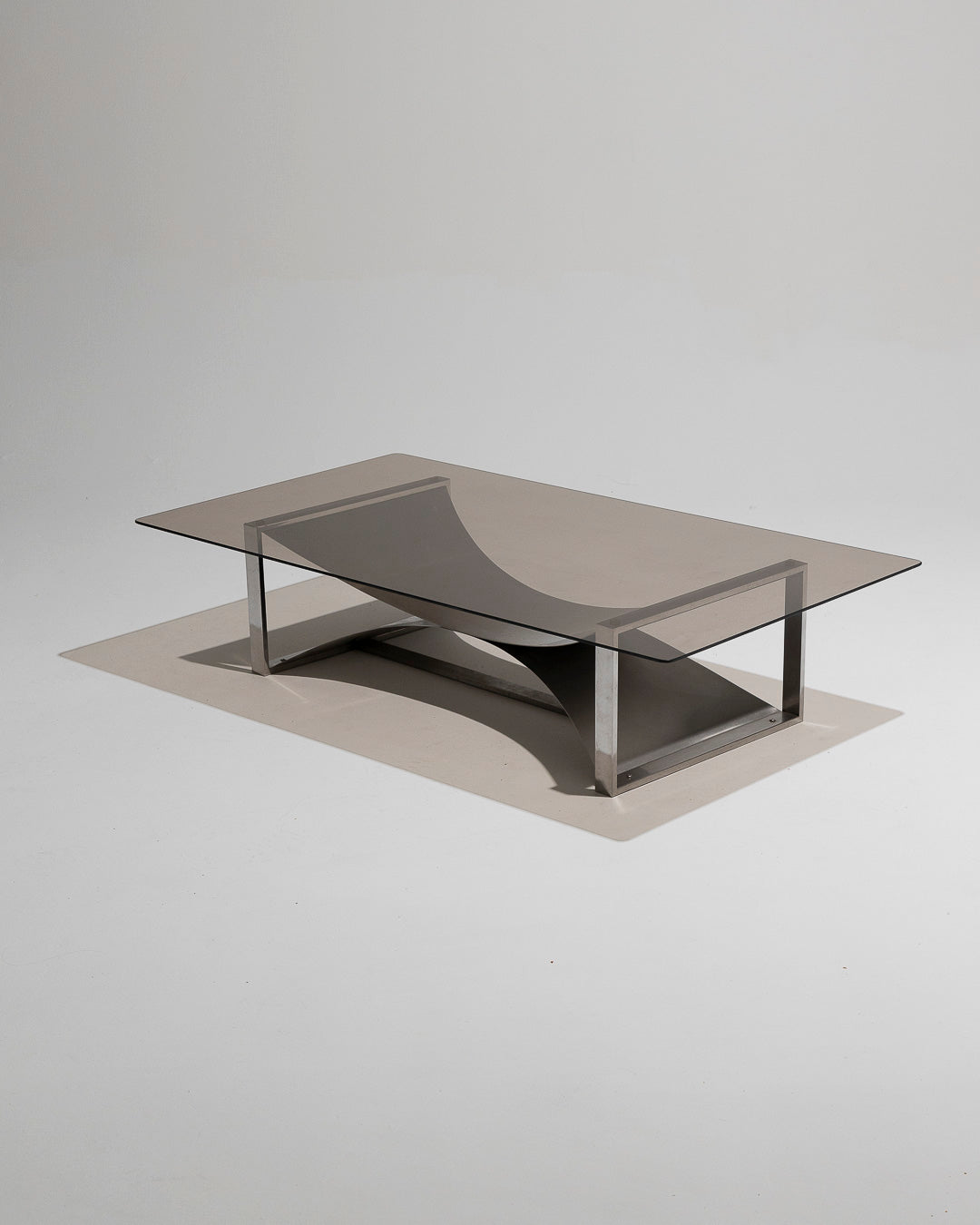 STEEL AND GLASS COFFEE TABLE, FRANÇOIS MONNET, 1970s