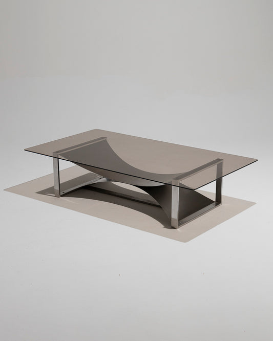 STEEL AND GLASS COFFEE TABLE, FRANÇOIS MONNET, 1970s