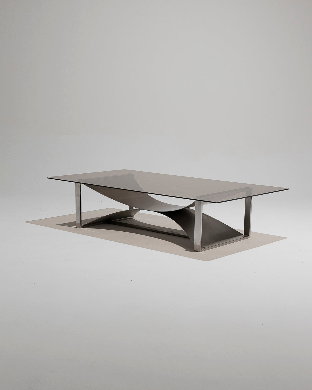 STEEL AND GLASS COFFEE TABLE, FRANÇOIS MONNET, 1970s