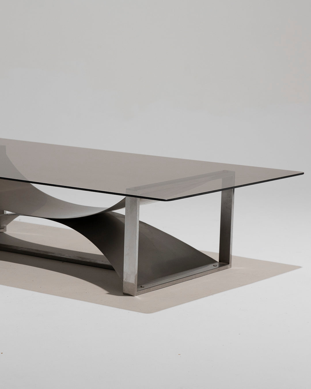 STEEL AND GLASS COFFEE TABLE, FRANÇOIS MONNET, 1970s