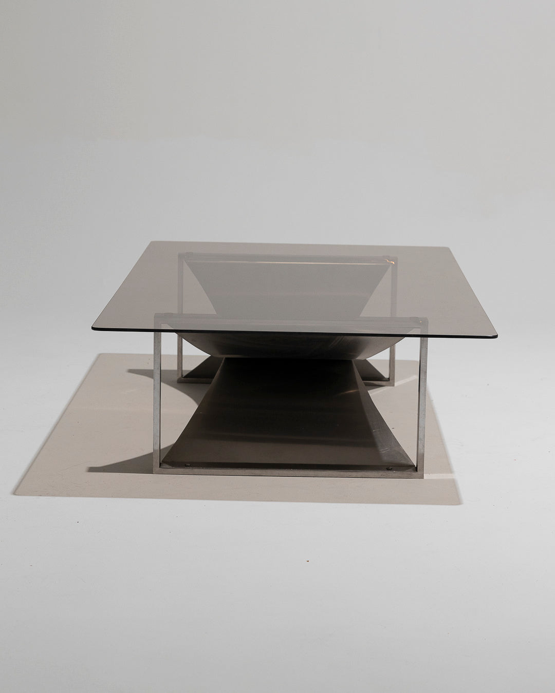 STEEL AND GLASS COFFEE TABLE, FRANÇOIS MONNET, 1970s