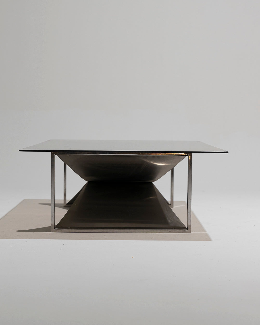 STEEL AND GLASS COFFEE TABLE, FRANÇOIS MONNET, 1970s