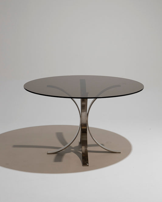 ROUND GLASS AND METAL DINING TABLE, OSVALDO BORSANI, 1970s 