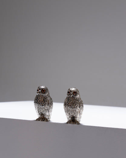 SILVER PLATED OWL SALT AND PEPPER SHAKER, 1950s