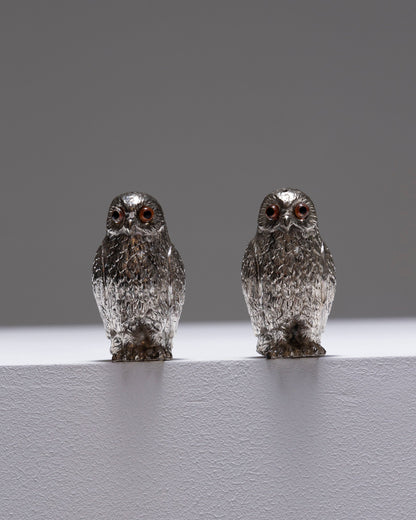 SILVER PLATED OWL SALT AND PEPPER SHAKER, 1950s