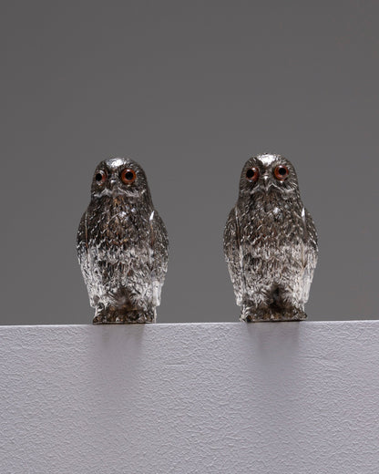 SILVER PLATED OWL SALT AND PEPPER SHAKER, 1950s