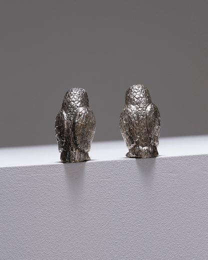 SILVER PLATED OWL SALT AND PEPPER SHAKER, 1950s