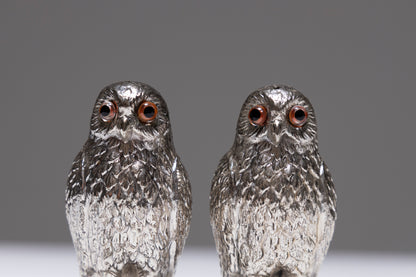 SILVER PLATED OWL SALT AND PEPPER SHAKER, 1950s