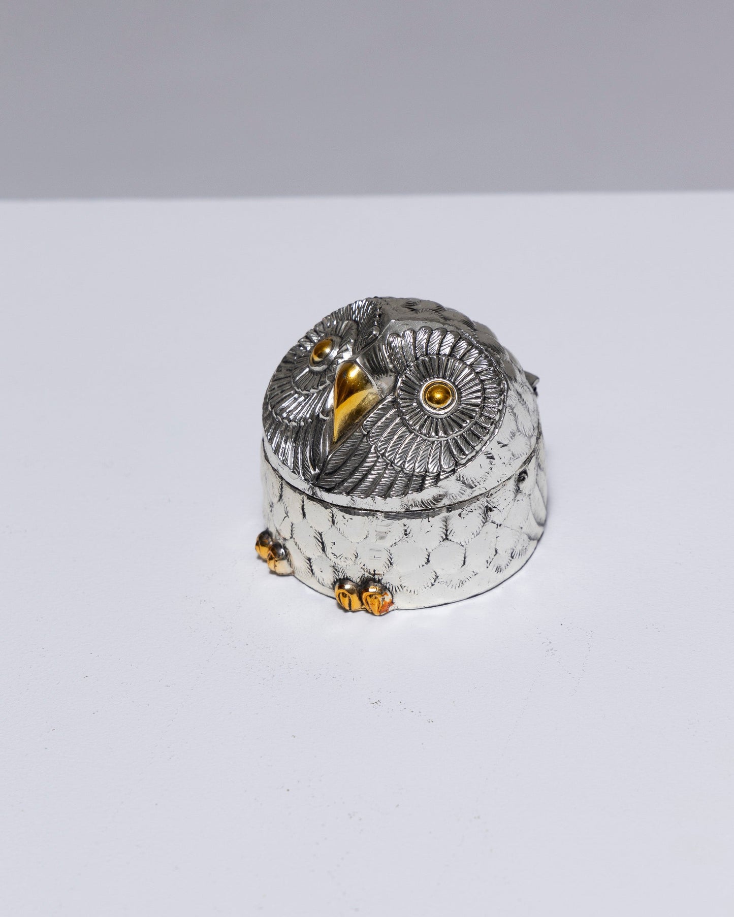 BOITE À BIJOUX HIBOU EN MÉTAL ARGENTÉ