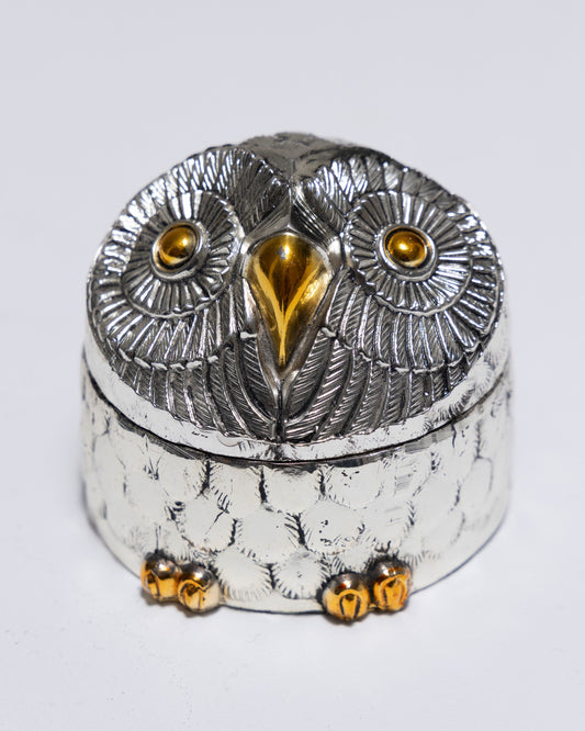 BOITE À BIJOUX HIBOU EN MÉTAL ARGENTÉ