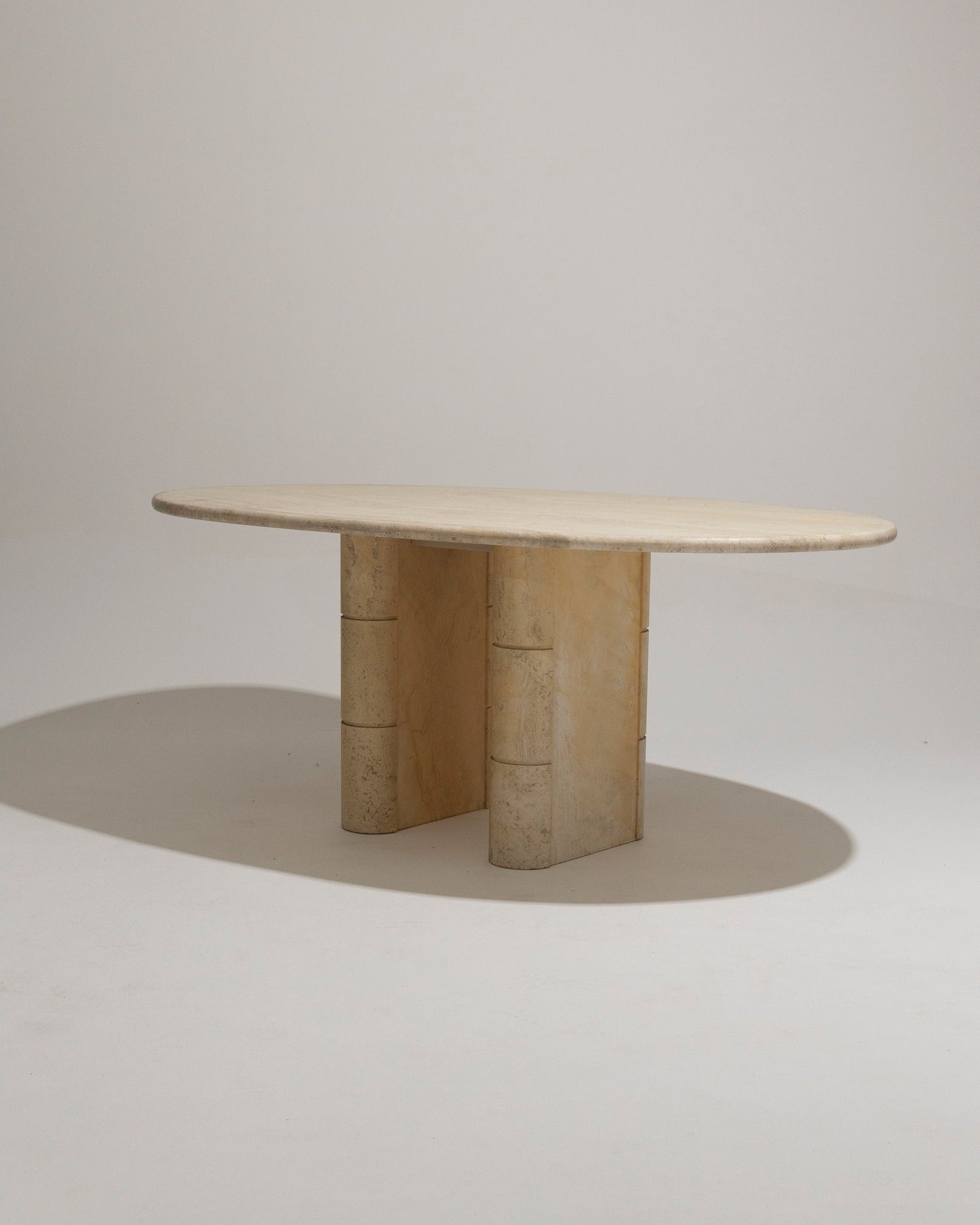 OVAL TRAVERTINE DINING TABLE, ROCHE-BOBOIS, 1970s 