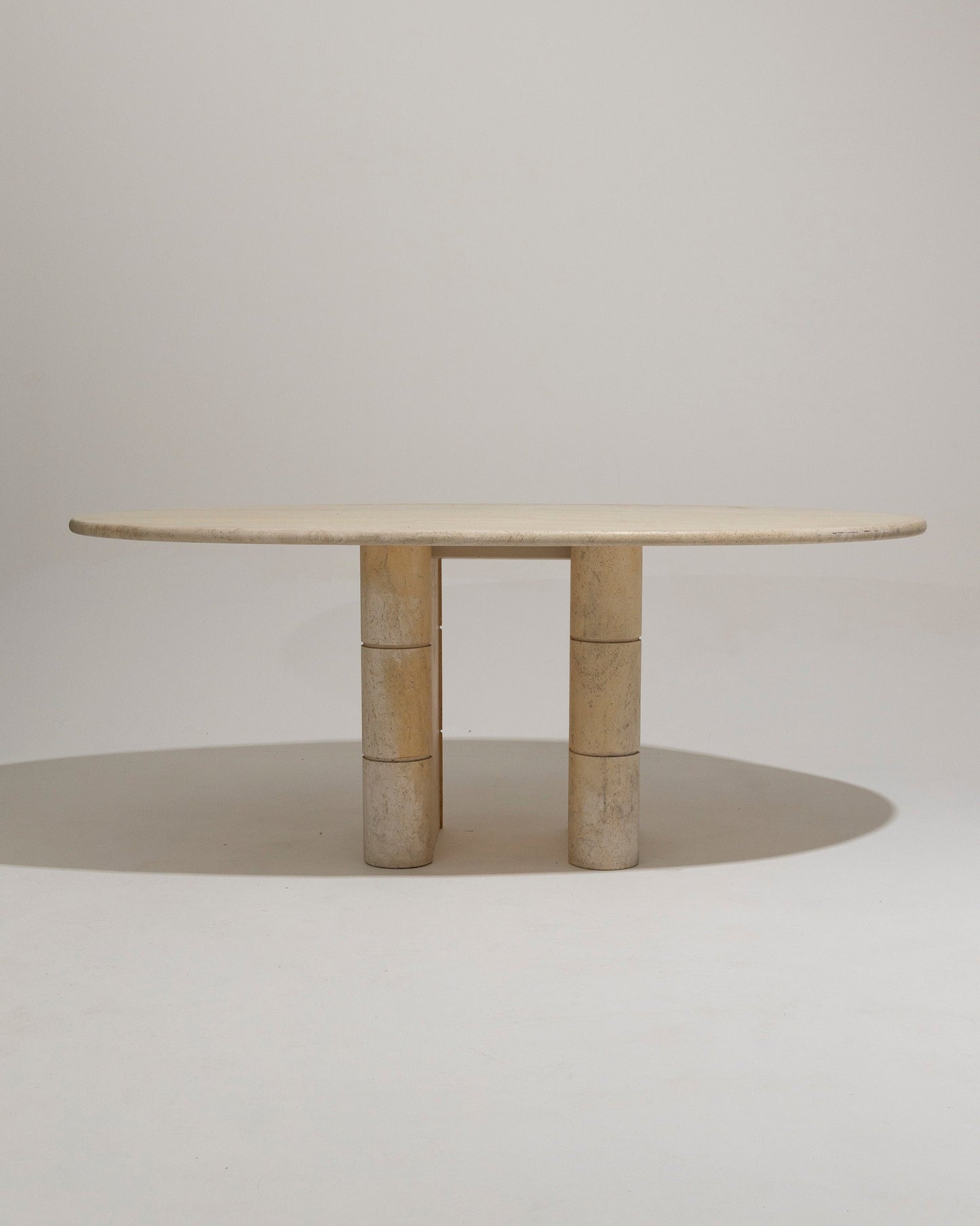 OVAL TRAVERTINE DINING TABLE, ROCHE-BOBOIS, 1970s 