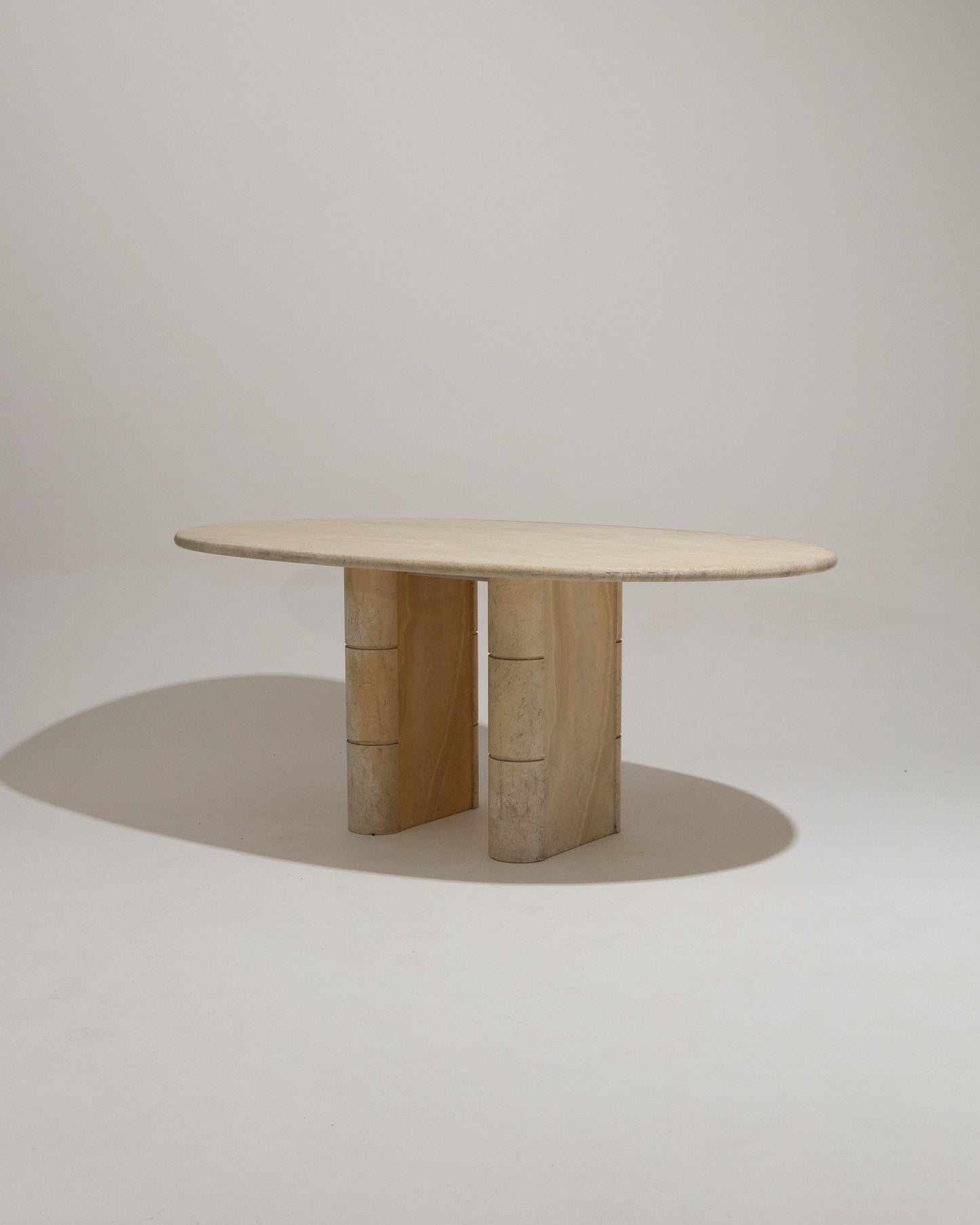 OVAL TRAVERTINE DINING TABLE, ROCHE-BOBOIS, 1970s 