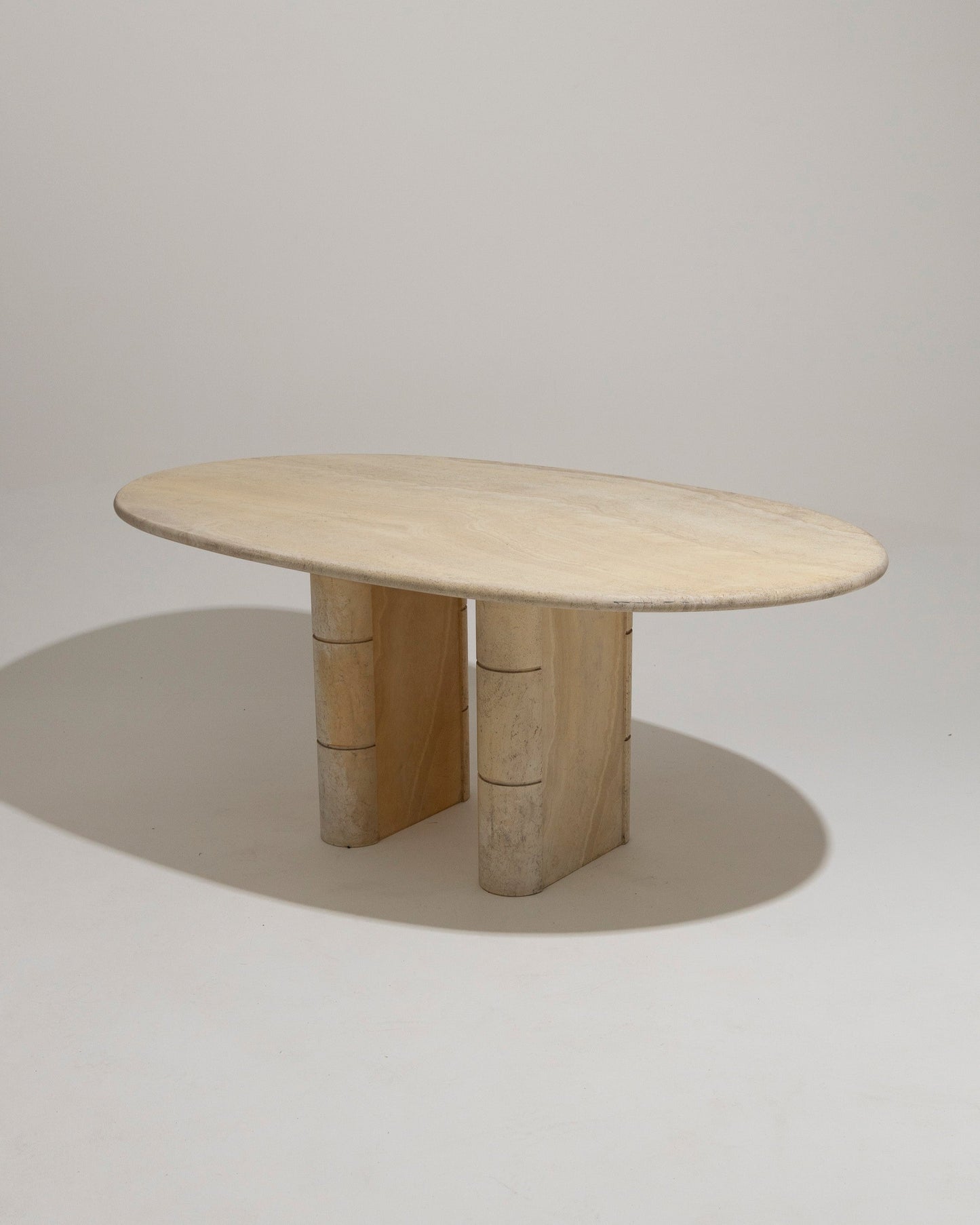 OVAL TRAVERTINE DINING TABLE, ROCHE-BOBOIS, 1970s 