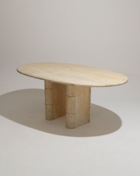 OVAL TRAVERTINE DINING TABLE, ROCHE-BOBOIS, 1970s 