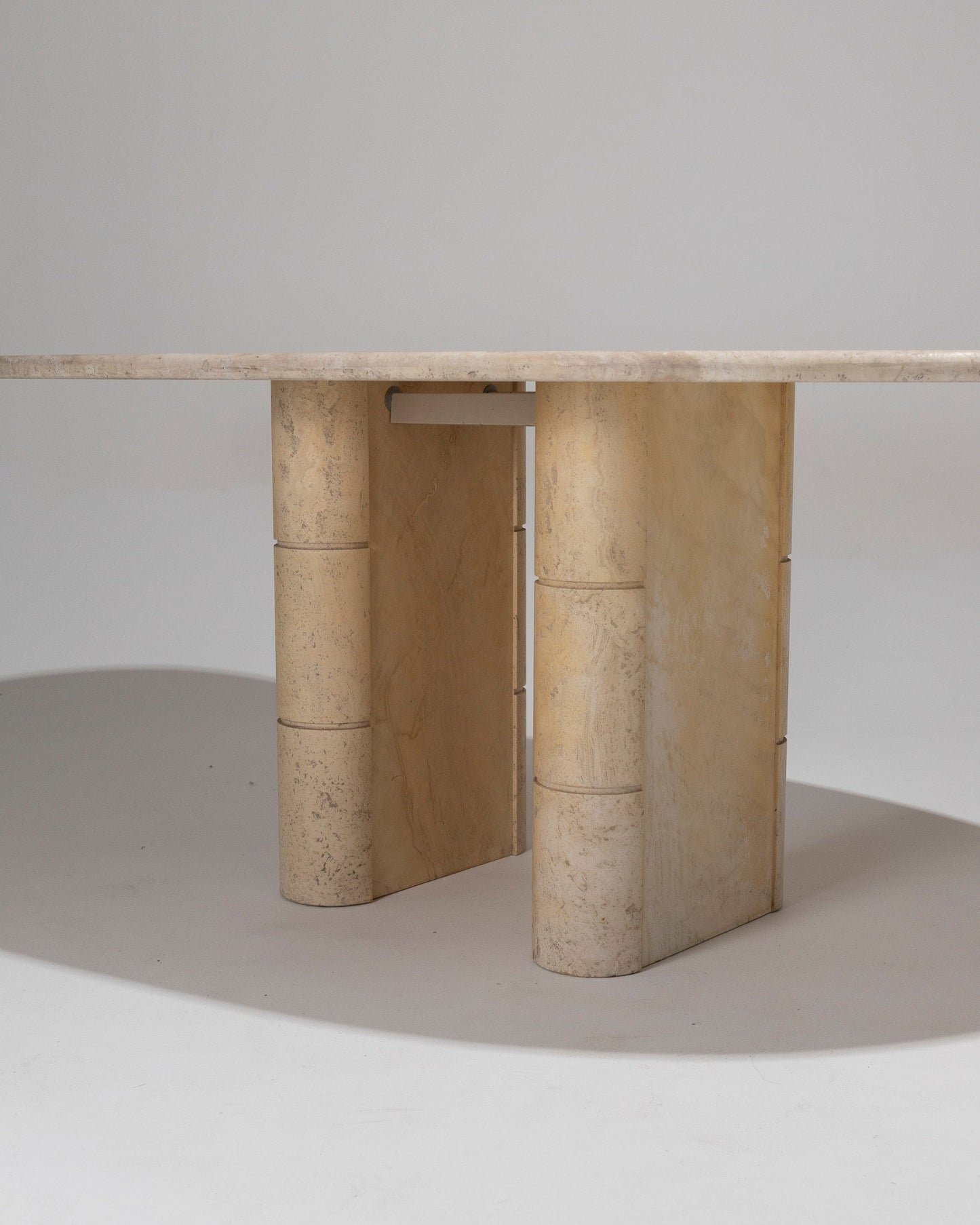 OVAL TRAVERTINE DINING TABLE, ROCHE-BOBOIS, 1970s 