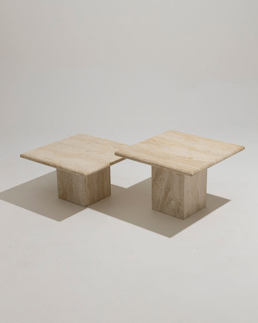 TRAVERTINE NESTING COFFEE TABLES 