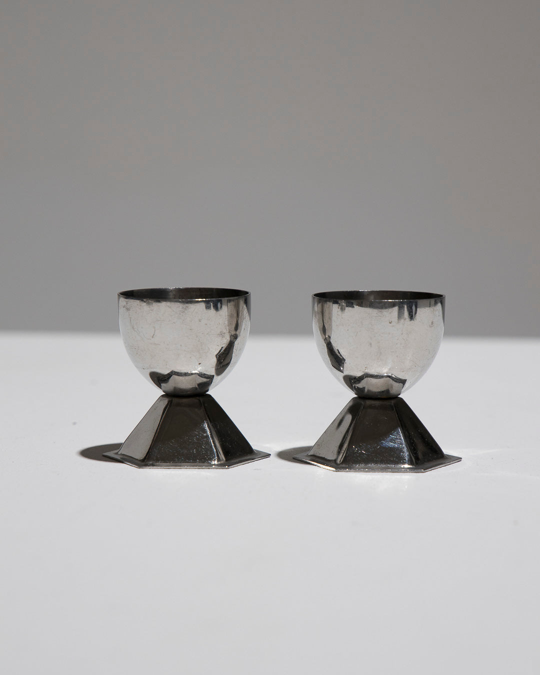 SET OF 4 METAL EGG CUPS, 1970s