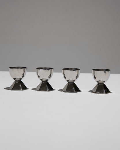 SET OF 4 METAL EGG CUPS, 1970s