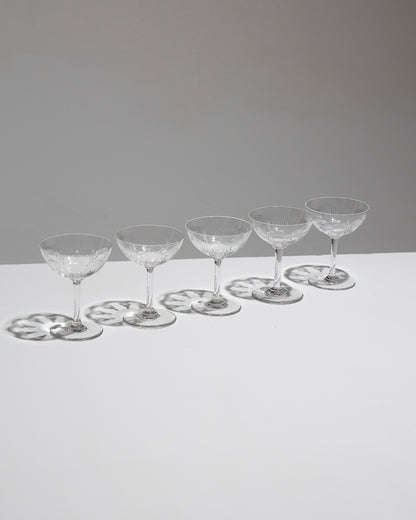 Conjunto de 5 tazas de champán de cristal, Baccarat, 1930s