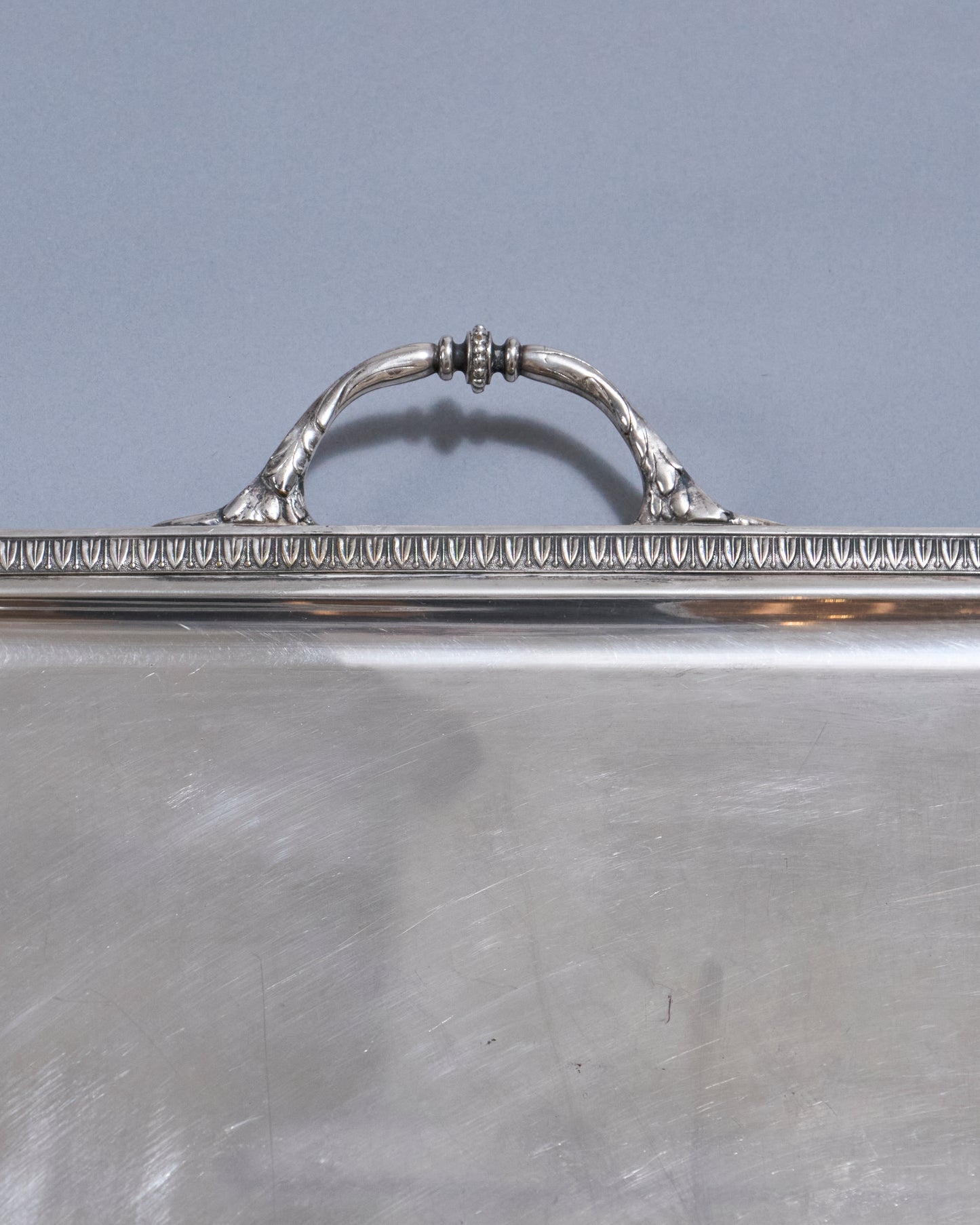 Large silver metal tray
