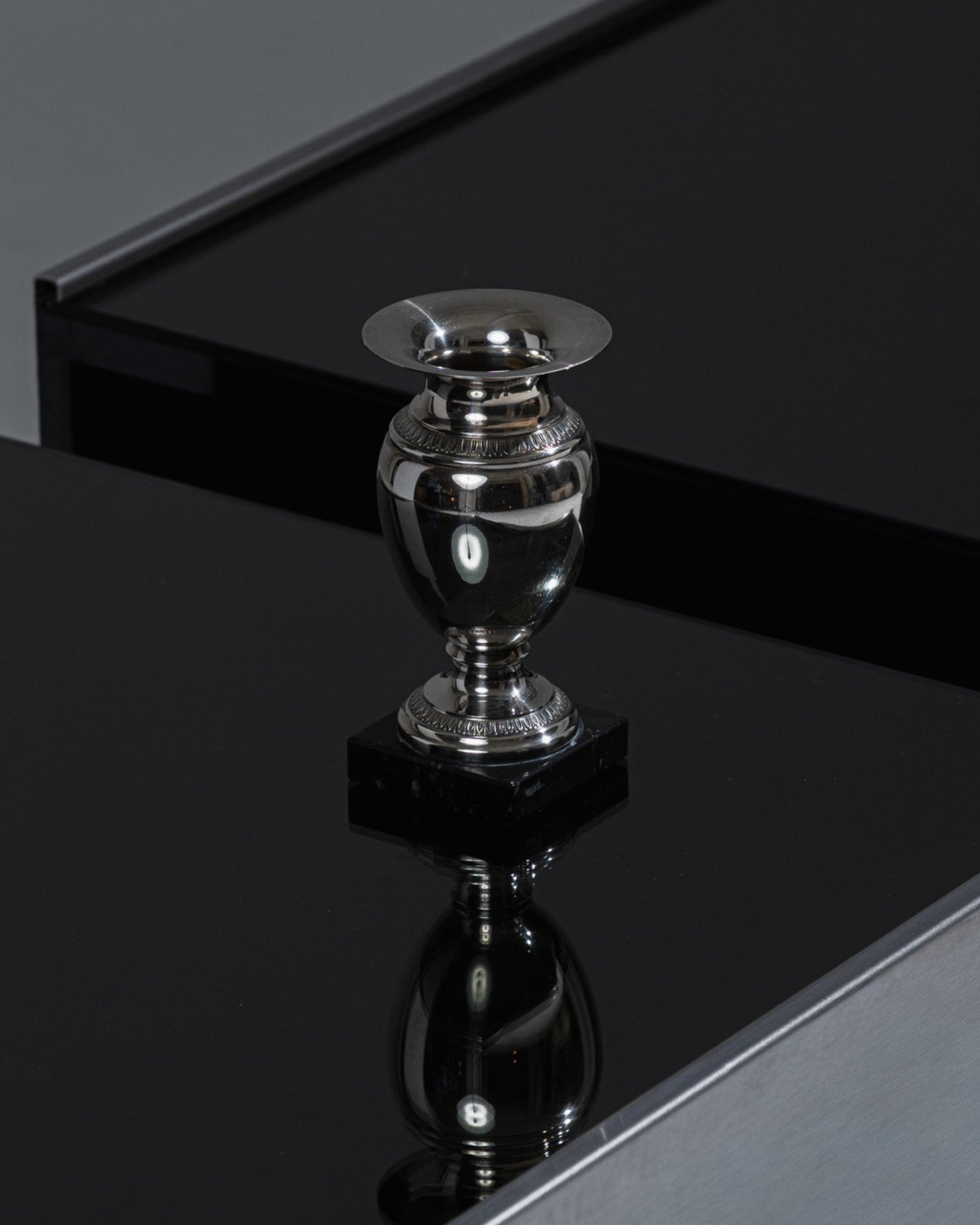 SMALL OVOID METAL AND MARBLE VASE, 1950s