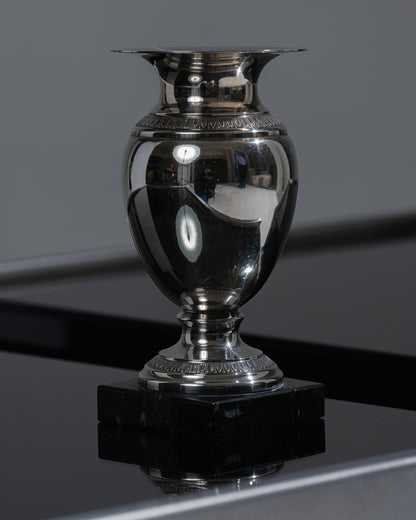 SMALL OVOID METAL AND MARBLE VASE, 1950s